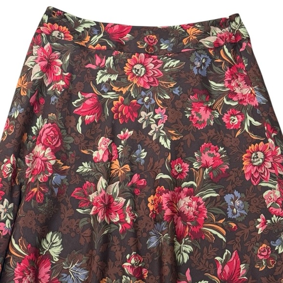 PENDLETON Brown Floral A Line Skirt Midi Size 14 Silk Wool Lined Preppy Boho VTG - Picture 2 of 7
